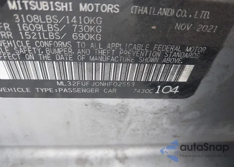 2022 Mitsubishi Mirage G4 Es/G4 Le/G4 Black Edition z USA, uszkodzony, nr VIN ML32FUFJ0NHF02553